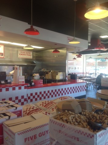 We found the interior of the Five Guys enjoyable, and comfortable. Free fresh, peanuts all inclusive 