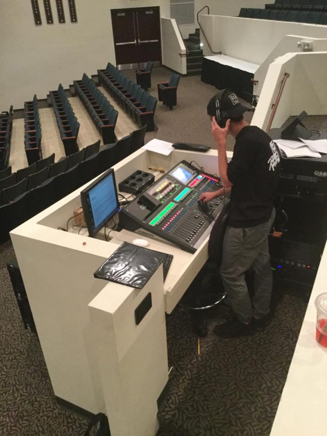 Senior Chris Morrison putting together the finishing touches for audial pieces of the Fall Play.