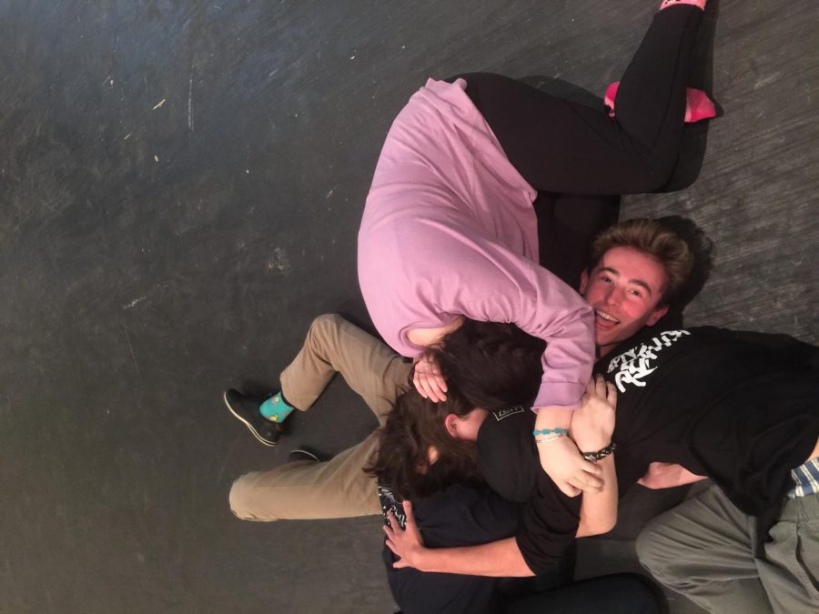 Actors, Lilah Roth, Dominic Scheerer, Sophie Waimon, and tech crew manager, Chris Morrison, take their treasured break time as a moment to bond and grow the connection which comes from being apart of the performing arts at LFA.