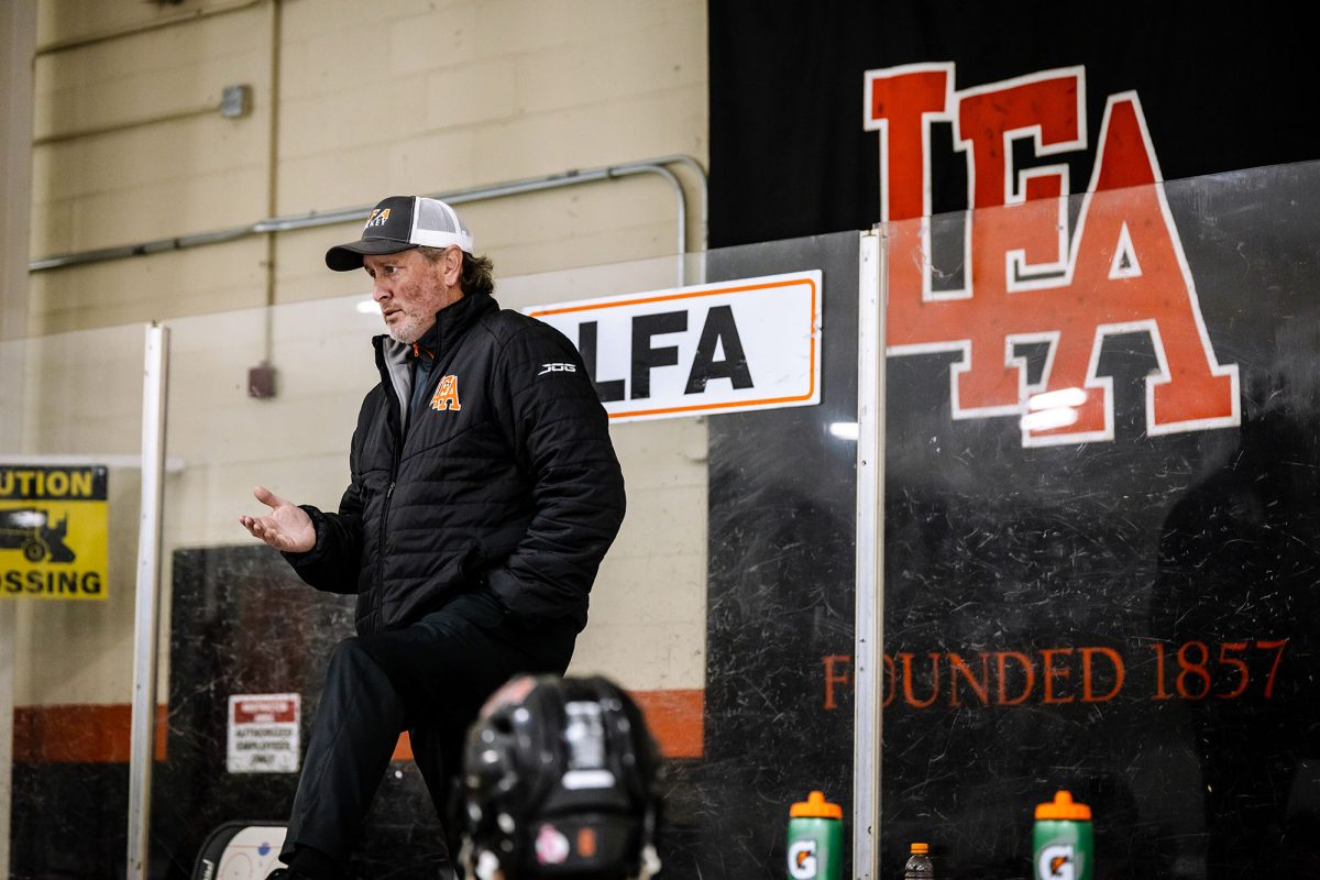 Coach Madeley gives a speech to his Prep Hockey Team.