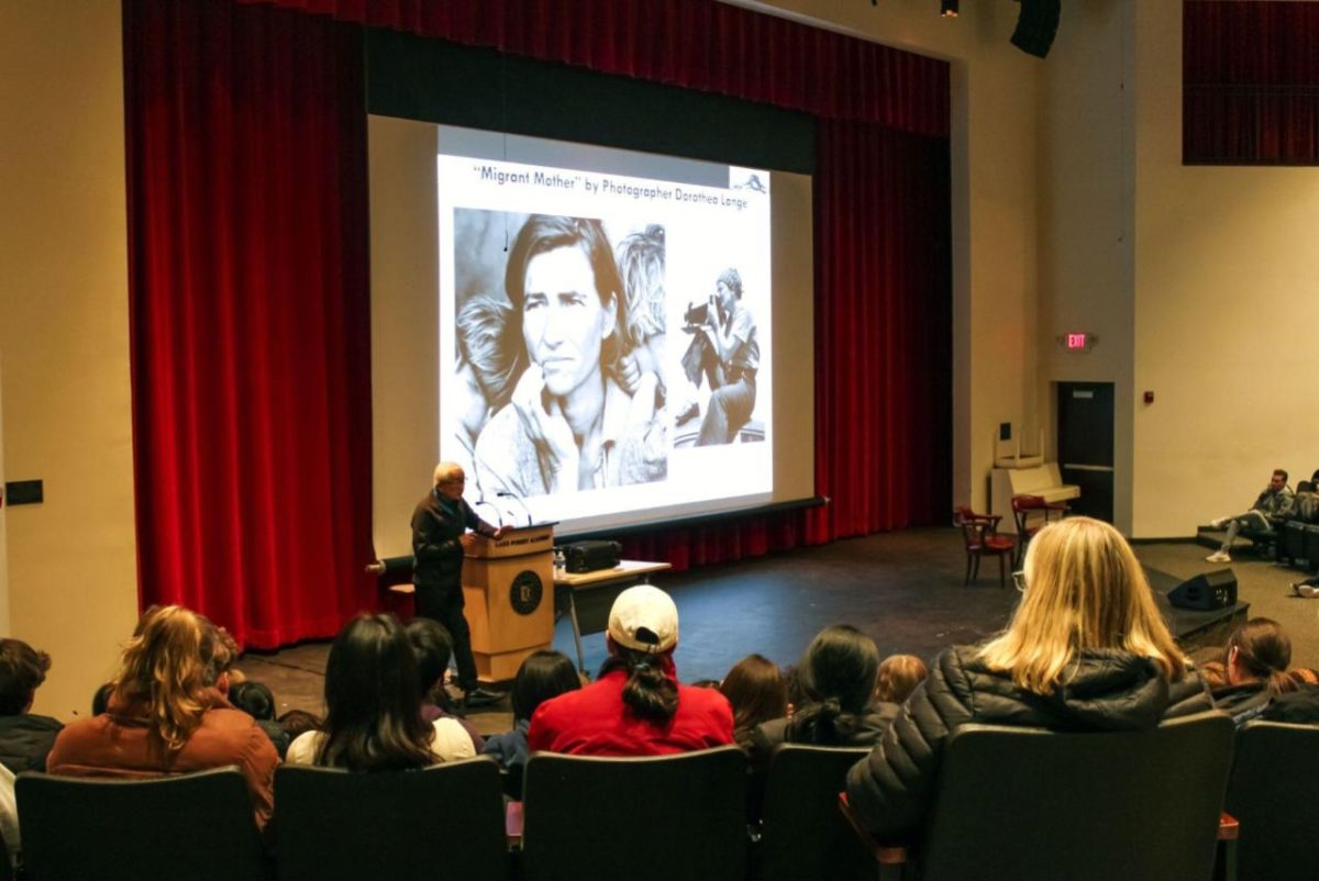 Bird Artist Series speaker Sam Mihara presents in the Cressey Center for the Arts. (Courtesy of LFA Marketing & Communications)