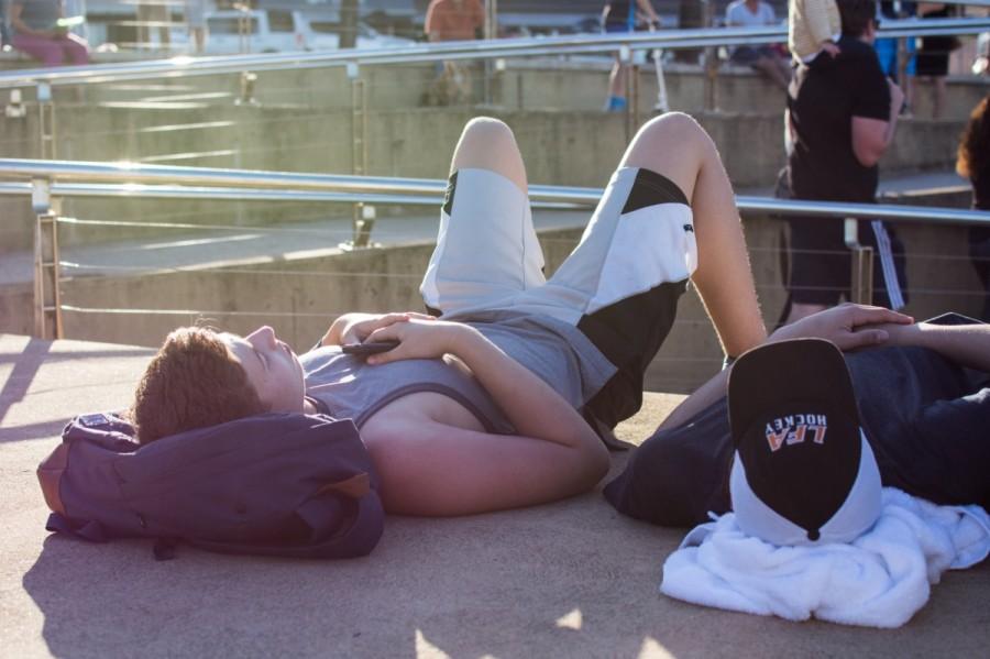 Junior Patrick Dwyer and Sophomore Andrej Hromic enjoy a nice day in the sun at Sydney.