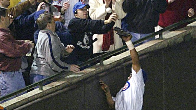 Steve Bartman and Moises Alou will forever go down in Chicago Cubs lore, but nor for the right reasons.   Photo Courtesy of FOX Sports.