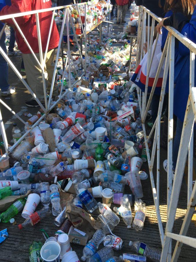 For security reasons, before entering Grant Park, people had to throw away any open bottles causing a lot of amounts of garbage 