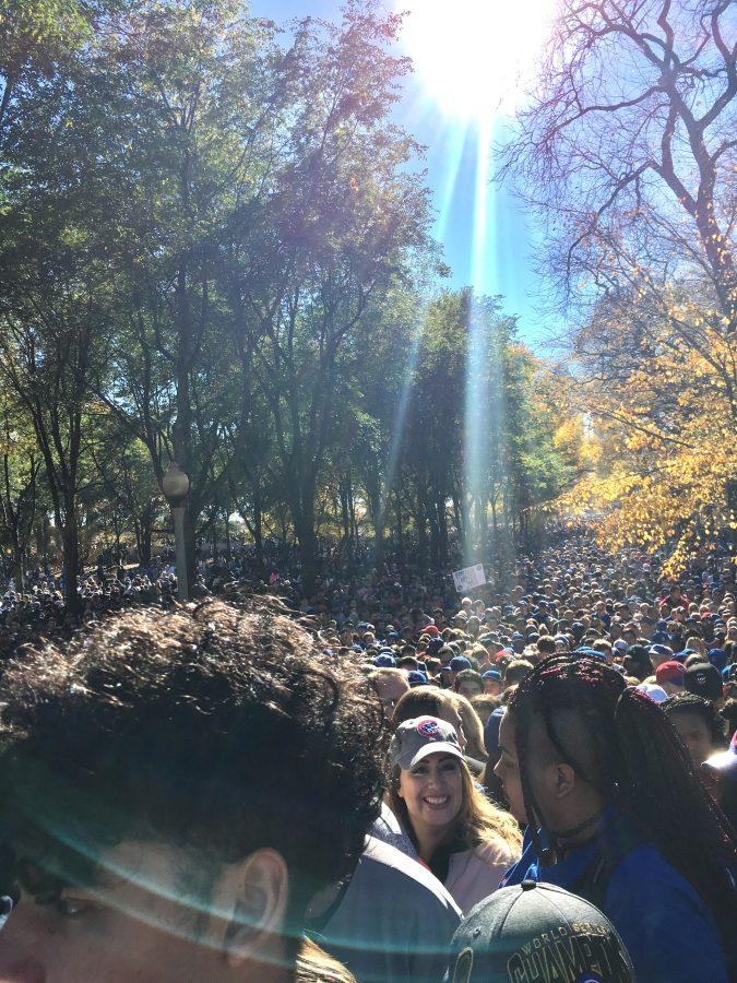 After the parade is over, crowds of people were trying to get out Grant Park