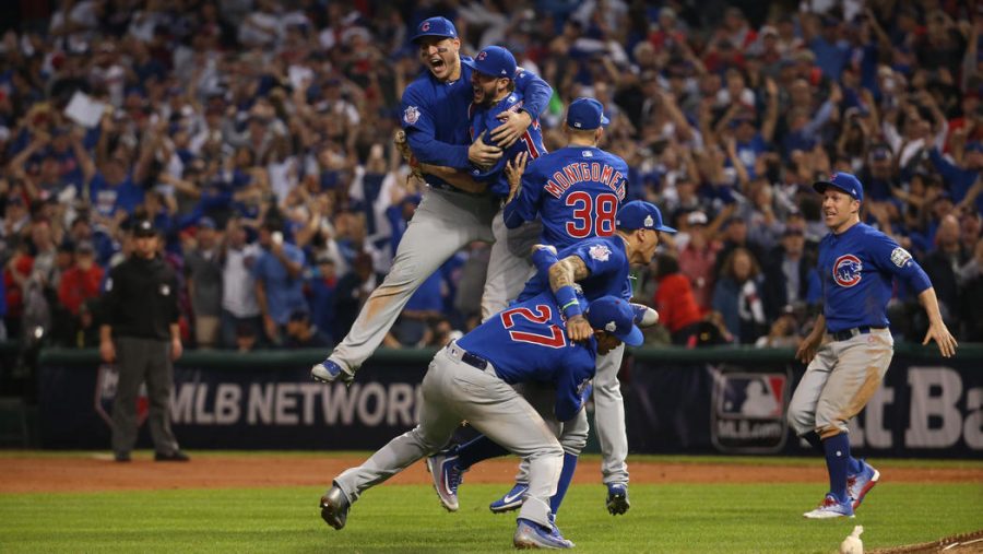 The Chicago Cubs celebrate their World Series win after a heart wrenching game 7.  Photo Courtesy of the Chicago Tribune.