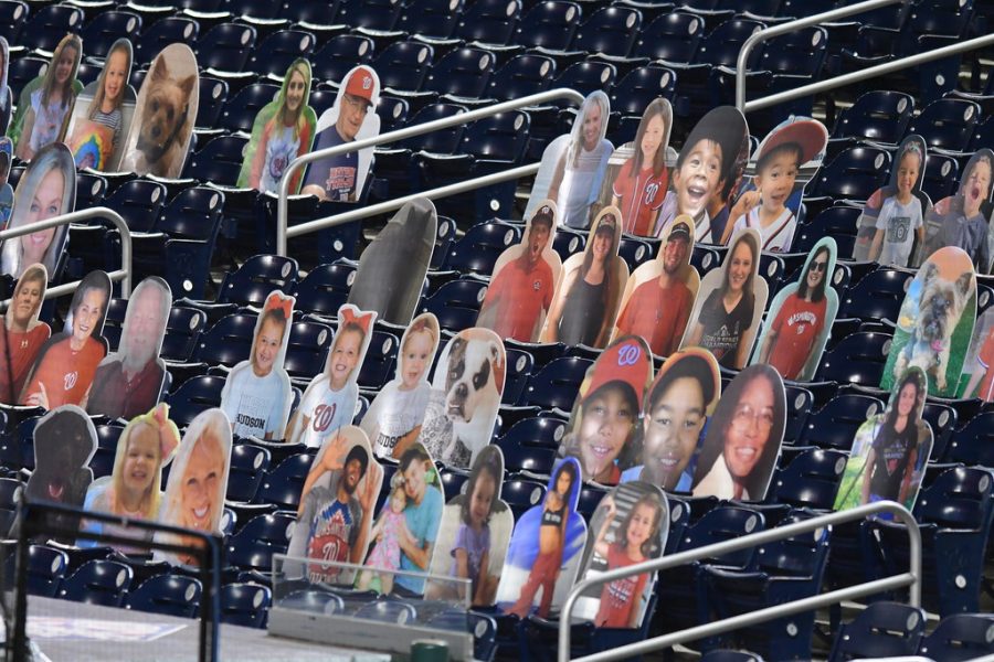 Washington Nationals Stadium, Nationals Park, is filled with cardboard cutouts in place of in-person fans.