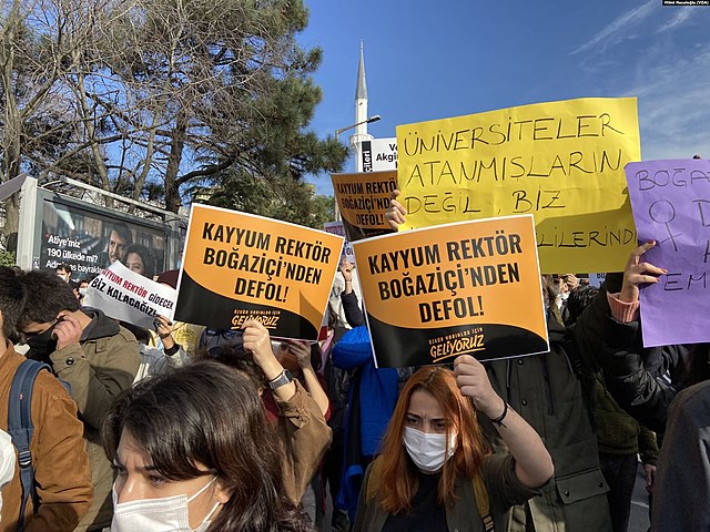 Boğaziçi University students protest the new rector. 
