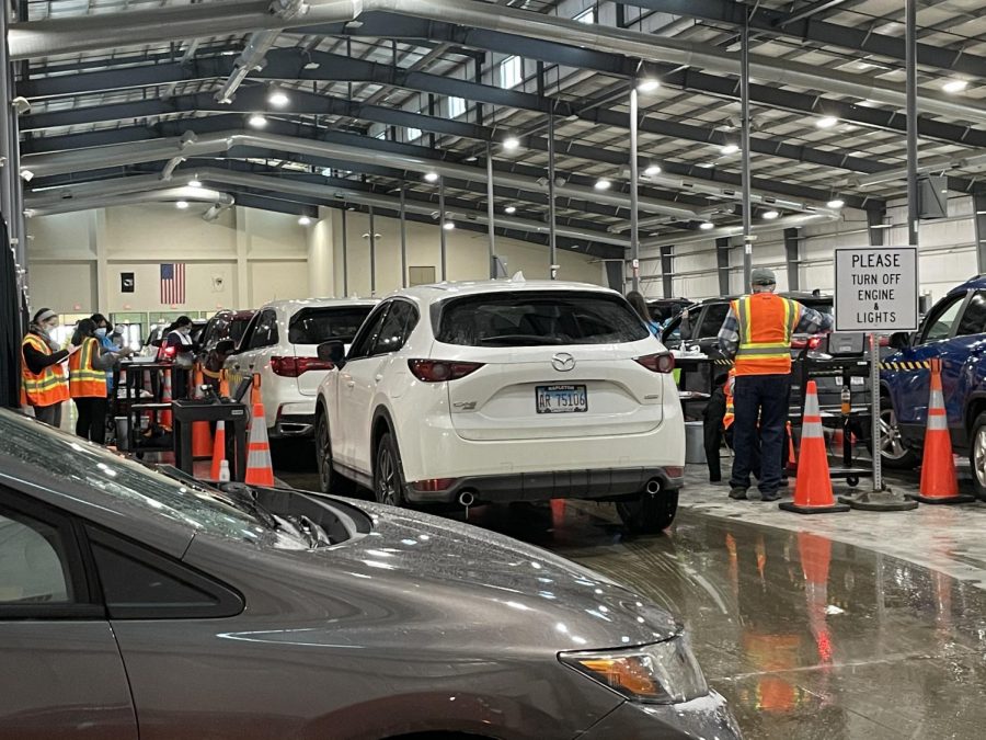 An inside view of the vaccination center at the Lake County Fair Grounds, where some of the teachers and adults on campus went in order to receive their COVID-19 vaccines.