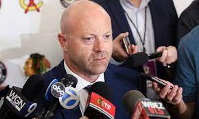 Stan Bowman at his resignation press conference