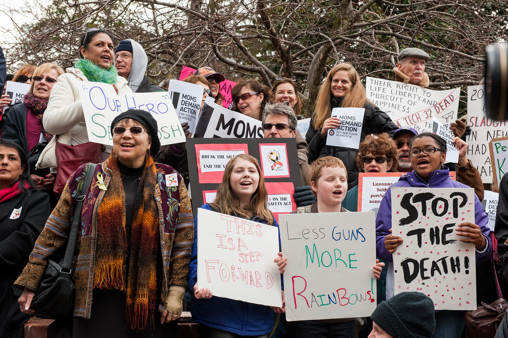 Signs protesting against gun violence. 