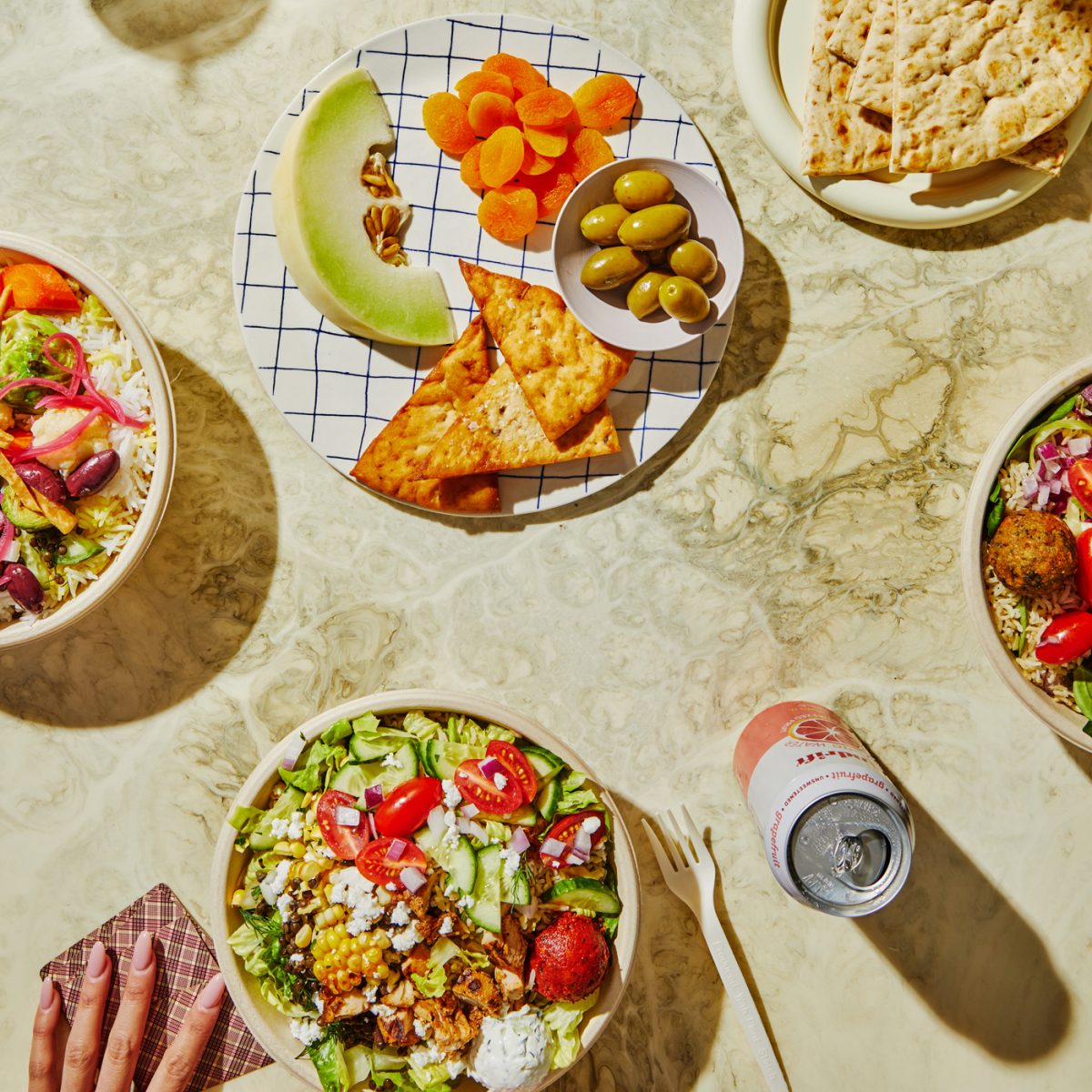 Cava bowls are displayed on a table. 