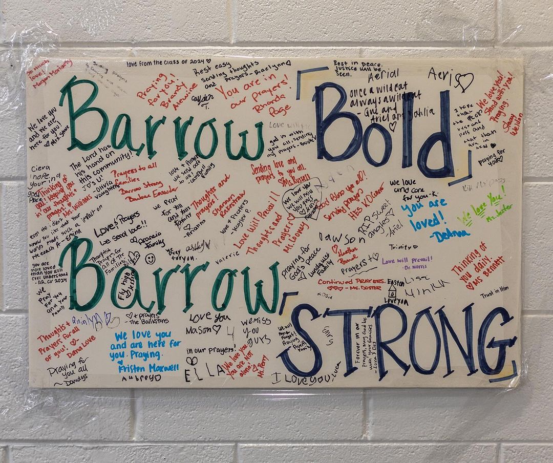 A whiteboard is displayed with supportive notes at Apalachee High School.