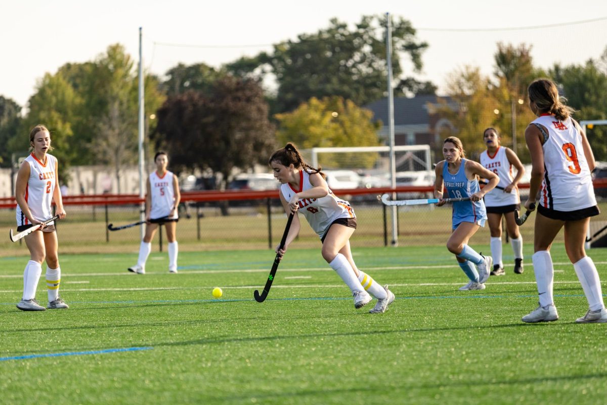 The Girls Varsity Field Hockey team competes against DePaul.