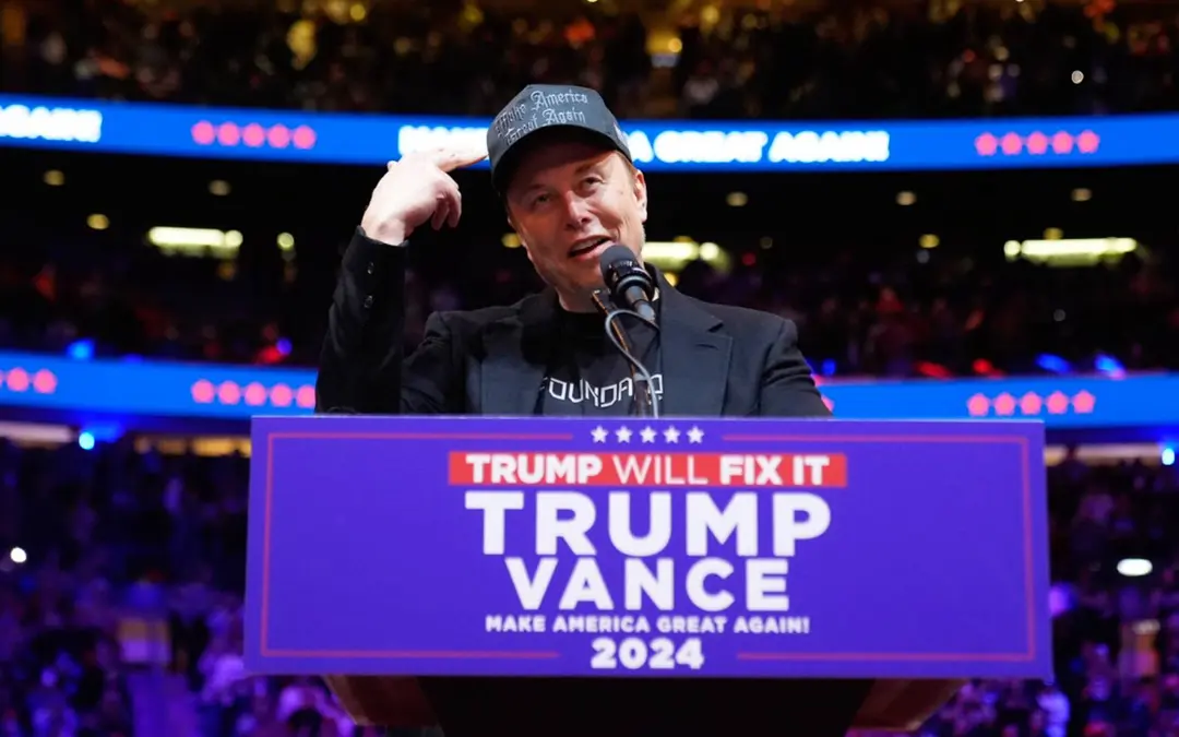 Elon Musk addresses the crowd at a Trump rally in Madison Square Garden.