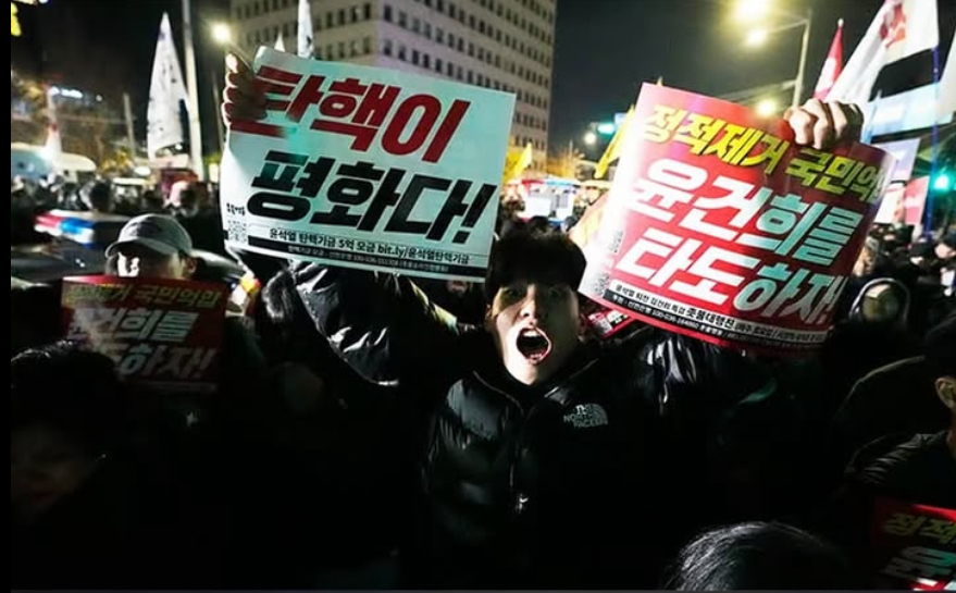 Protestors demand the impeachment of South Korean President Yoon Suk Yeol.