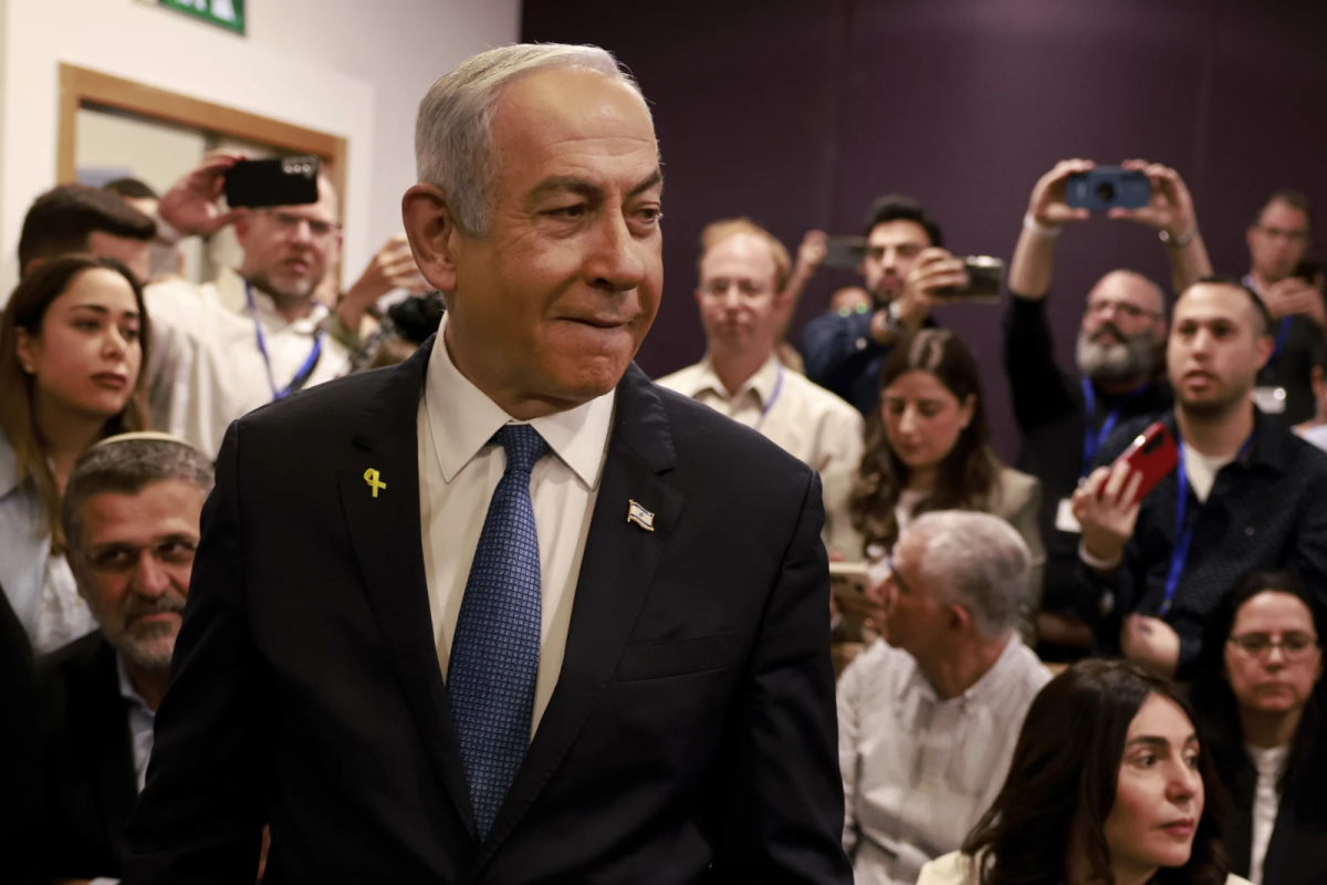 Israeli Prime Minister Benjamin Netanyahu appears in court to give his testimony. (Courtesy of AP News)