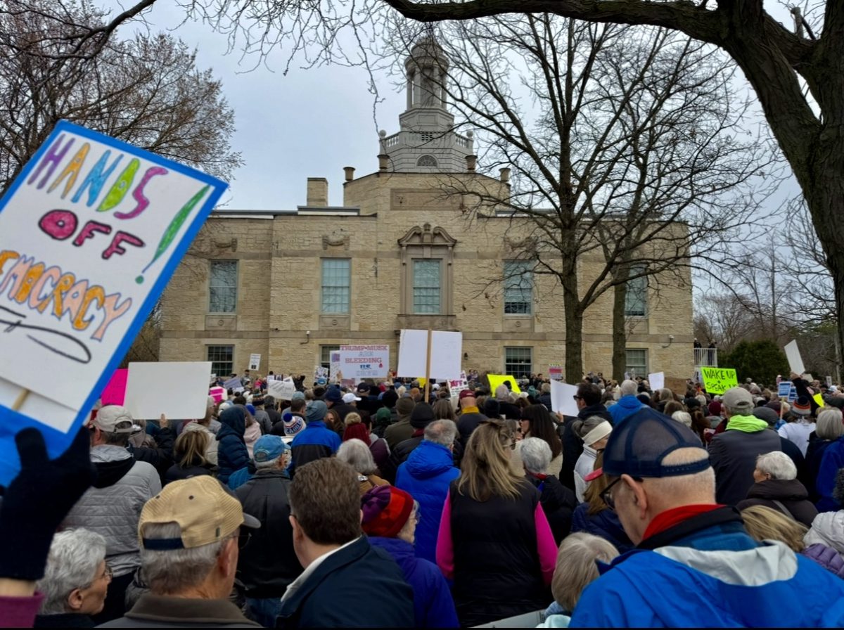 ‘Hands off’ protesters gathered in Highland Park, Illinois on April 5.