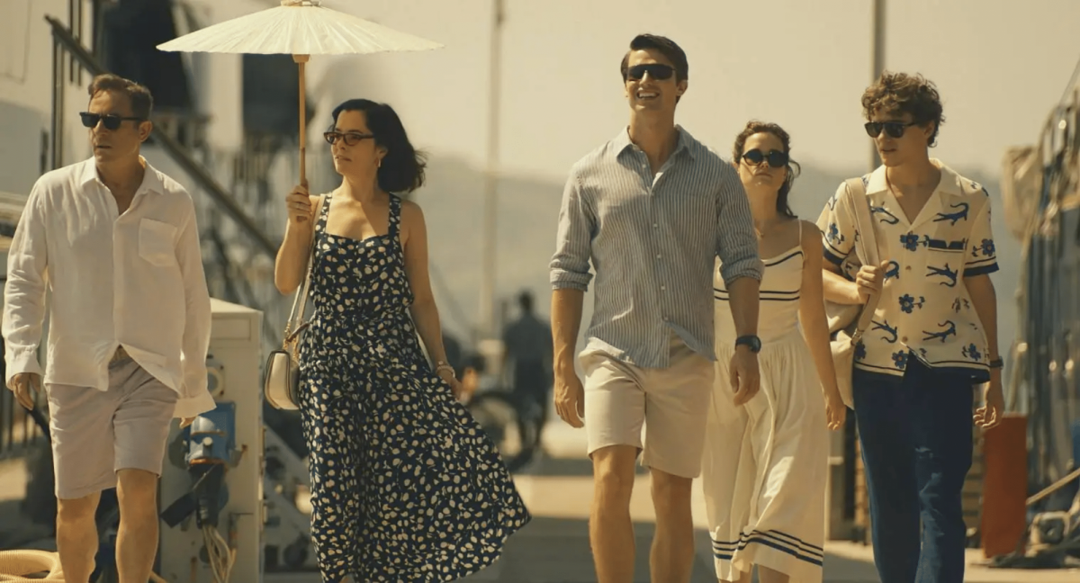 The Ratliff family makes a poised entrance at The White Lotus resort in Thailand in style, blissfully unaware of the twists ahead.