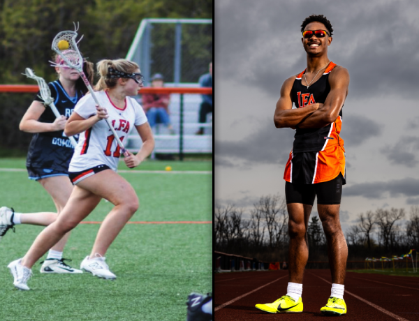 Lucy Kirmser ‘25 runs with the ball in a Girls Varsity Lacrosse game against Regina Dominican. | Junior captain Roman McLaurine ‘26 stands tall on the track, ready for the season.