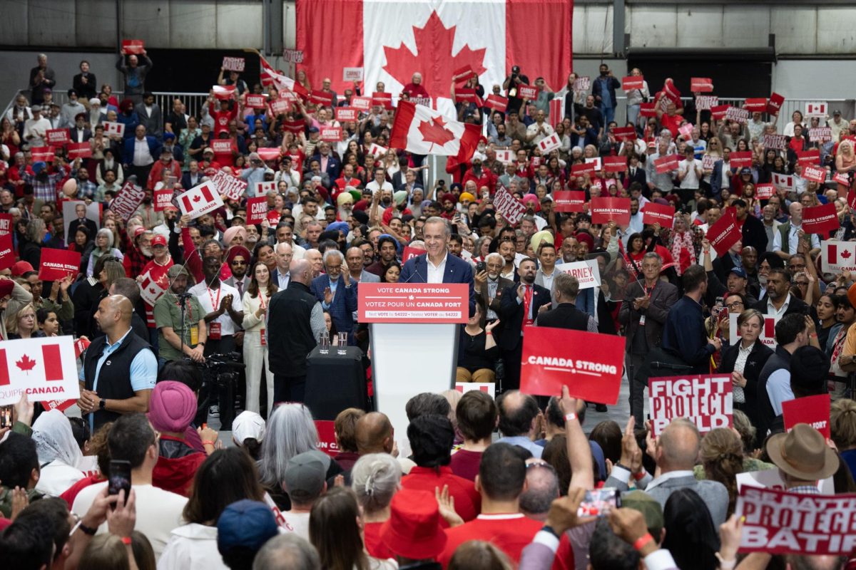 Mark Carney speaks to supporters of his Liberal Party in British Colombia.