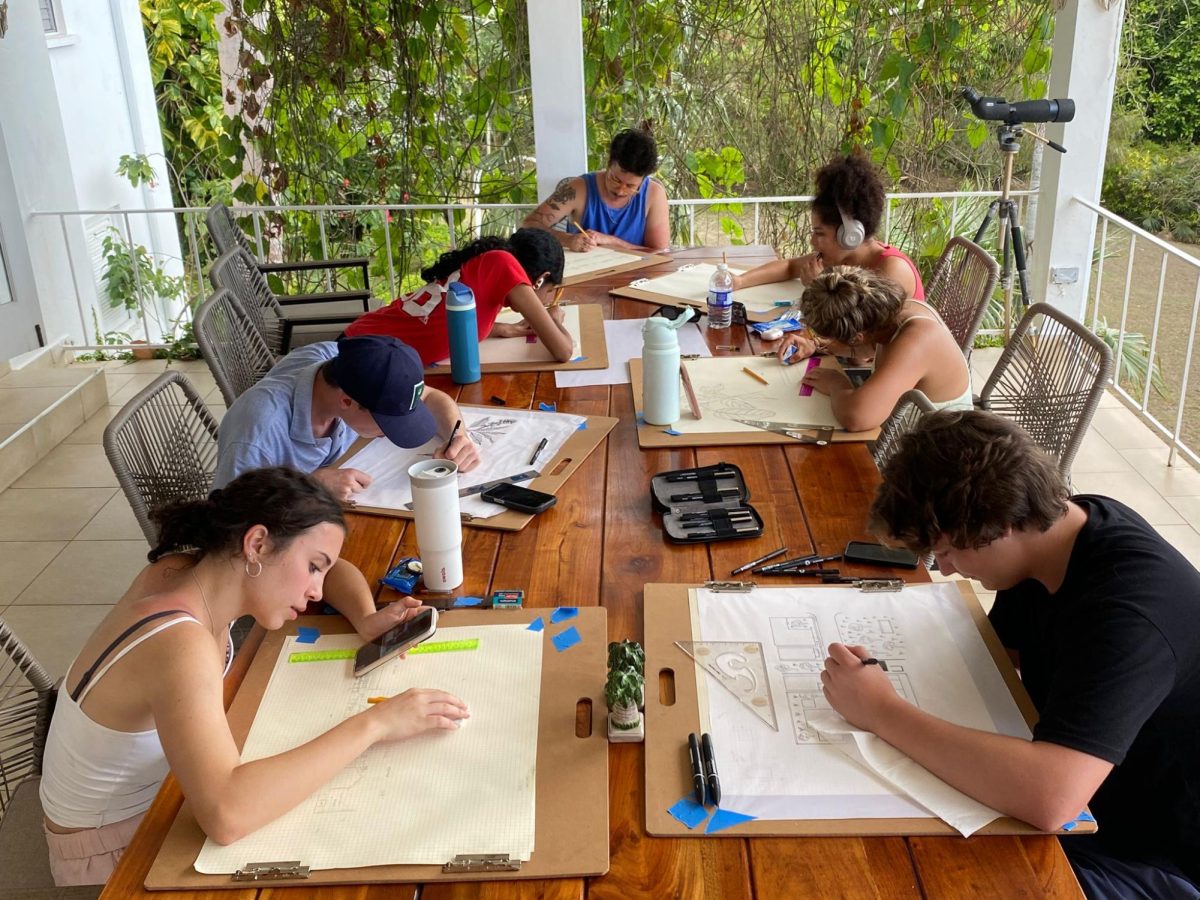 Students construct natural diagrams on pen and paper.