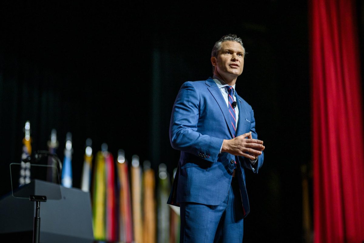 Pete Hegseth addresses a crowd of military officials. (Courtesy of The White House)