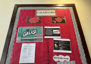 The callboard for “Grease” in the Cressey Center for the Arts.