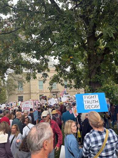 No Kings protesters gather in Highland Park, Illinois.