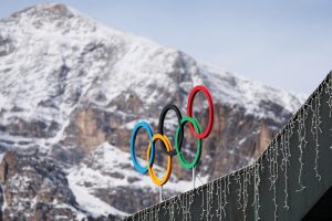 A general view shows the Olympic rings on the Cortina Curling Olympic Stadium, which will host the curling, wheelchair curling, and Paralympic closing ceremony during the Milano Cortina Winter Olympic Games 2026, in Cortina, Italy, January 25, 2025.