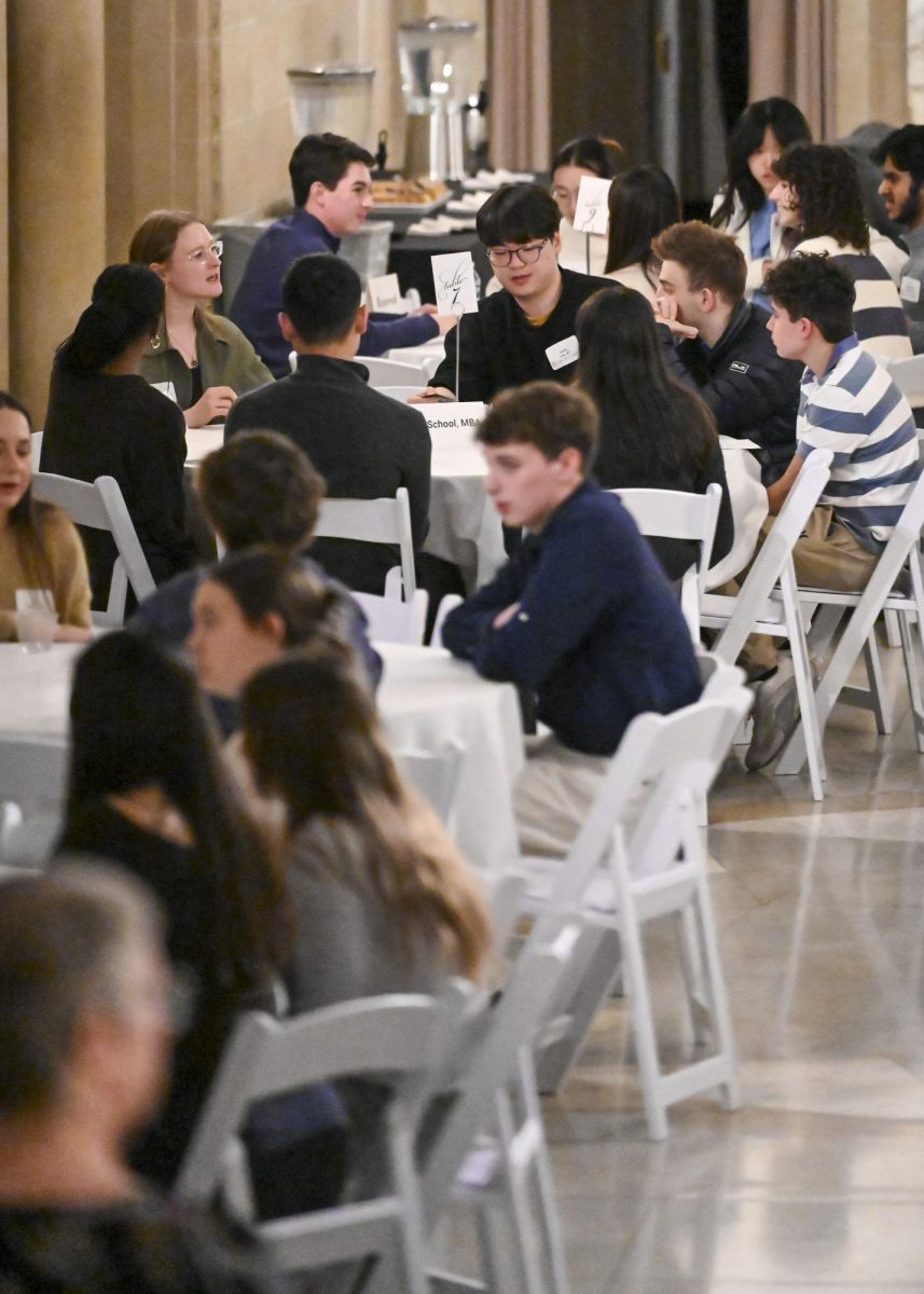 Students talk to various young LFA alumni.