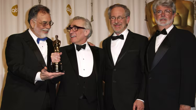 Martin Scorsese stands with Francis Ford Coppola, Steven Spielberg and George Lucas. (Courtesy of @theacademy on Instagram)